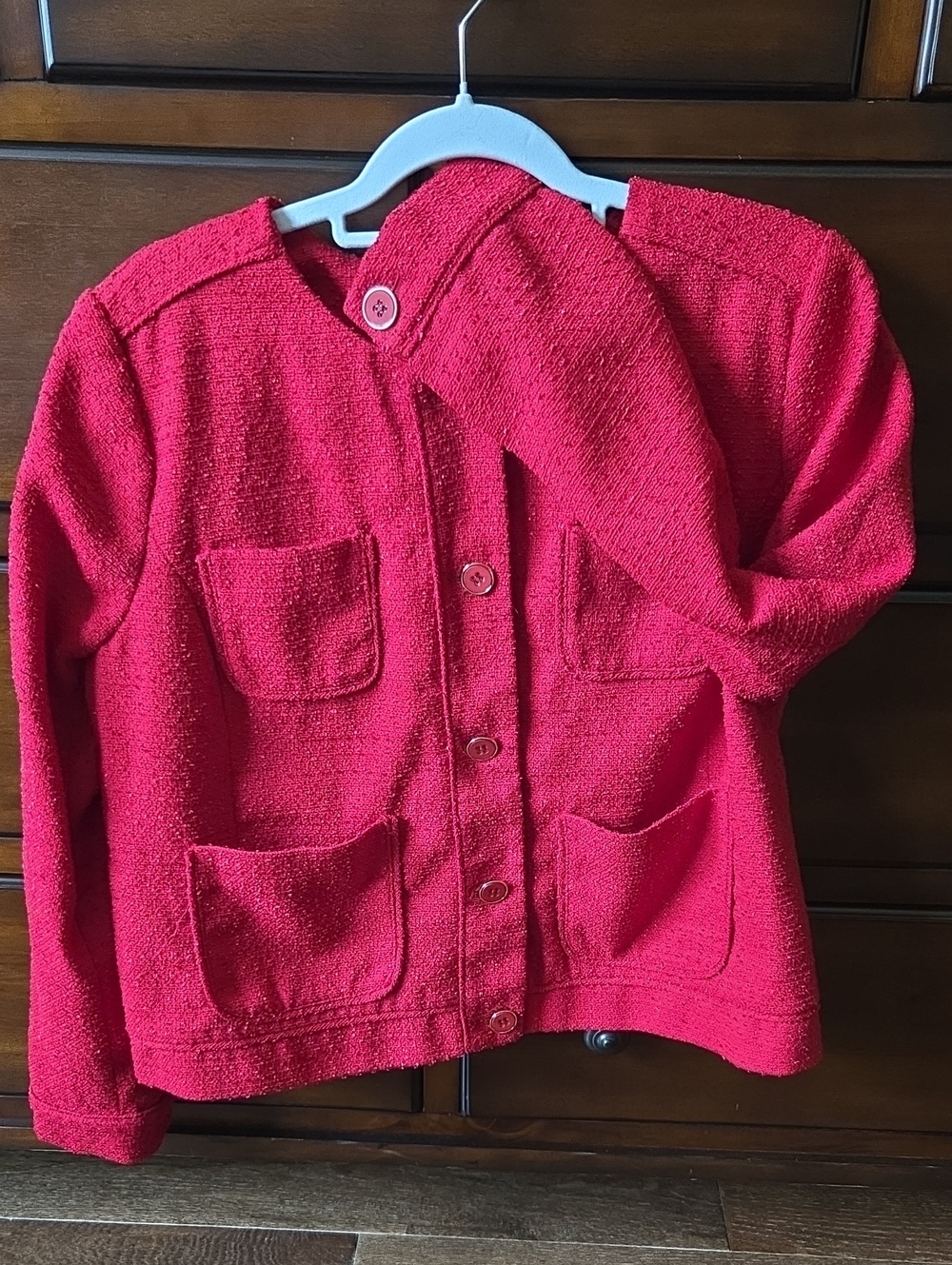 Classy Liz‎ Claiborne Size 14 Boucle Red Button Front Blazer - Picture 2 of 8